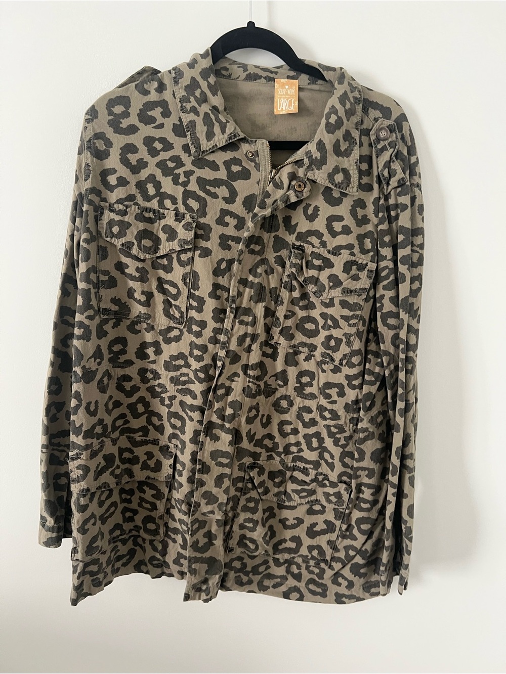 Olive Green Leopard Print Utility Jacket